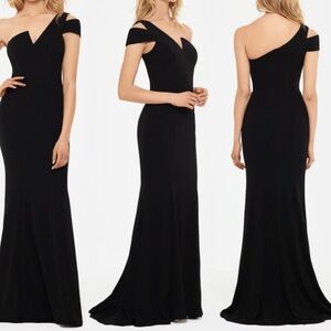 Betsy & Adam one shoulder scuba - Elegant Black Evening Gown